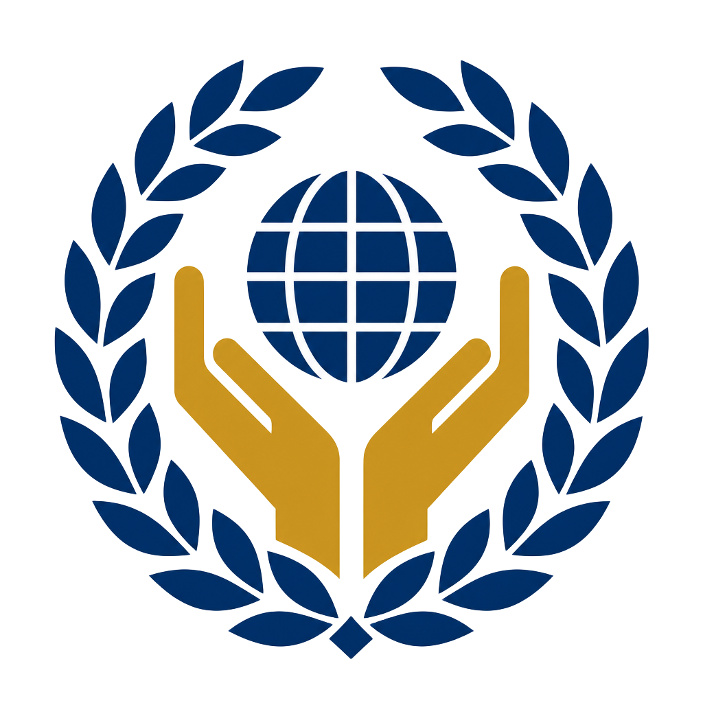 UNH logo: hands holding a globe inside a laurel wreath